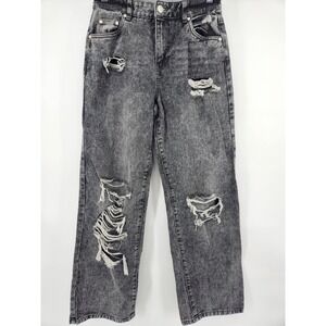 Refuge Denim Jeans Women Size 01 Black Stone Wash Wide Leg Ultra High Rise Holes